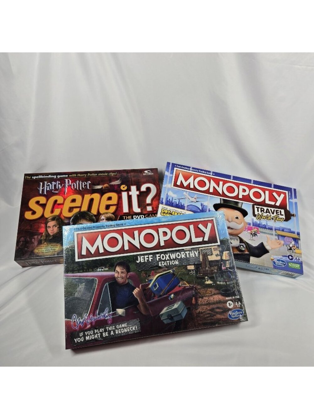 Board Game Lot Sealed Monopoly Jeff Foxworthy, Travel & Harry Potter Scene It?